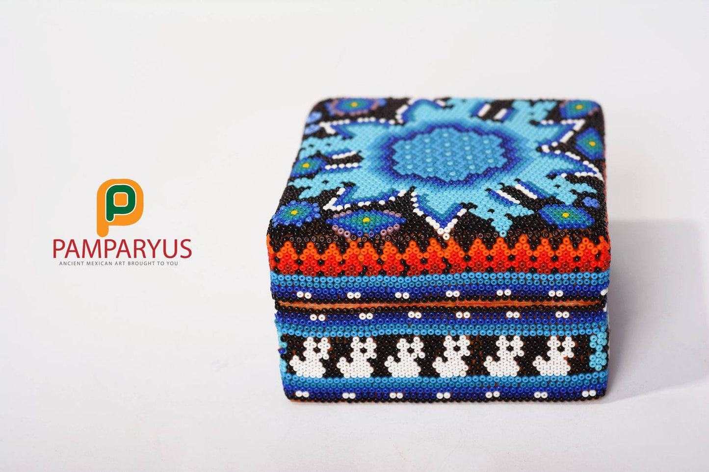 Caja Huichol Beaded Wood Recipient Arte Huichol - Pamparyus