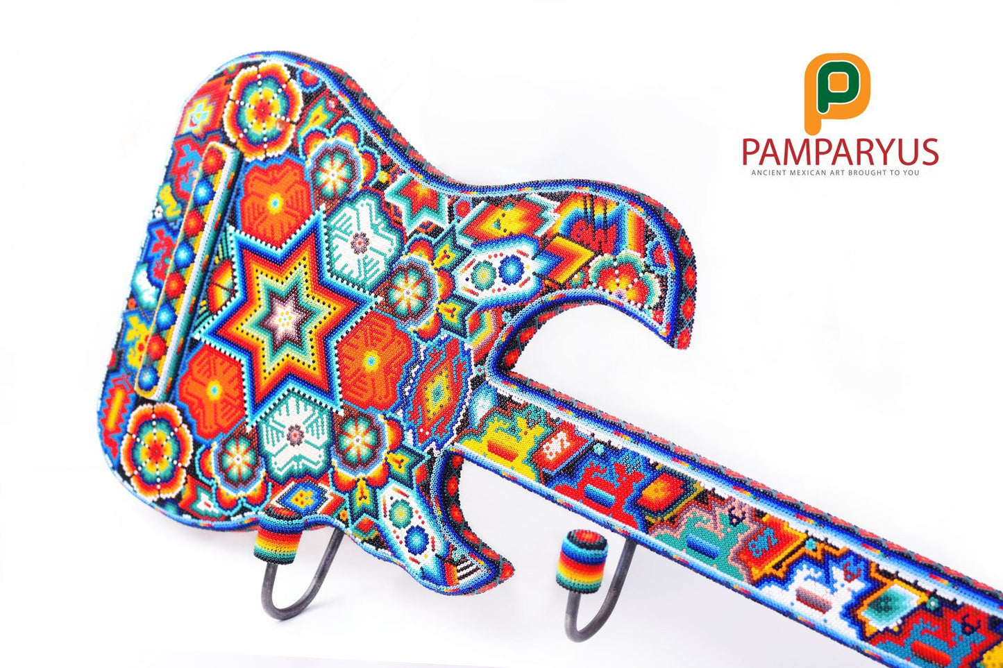 Guitar Huichol Beaded Wooden Hanger Arte Huichol - Pamparyus