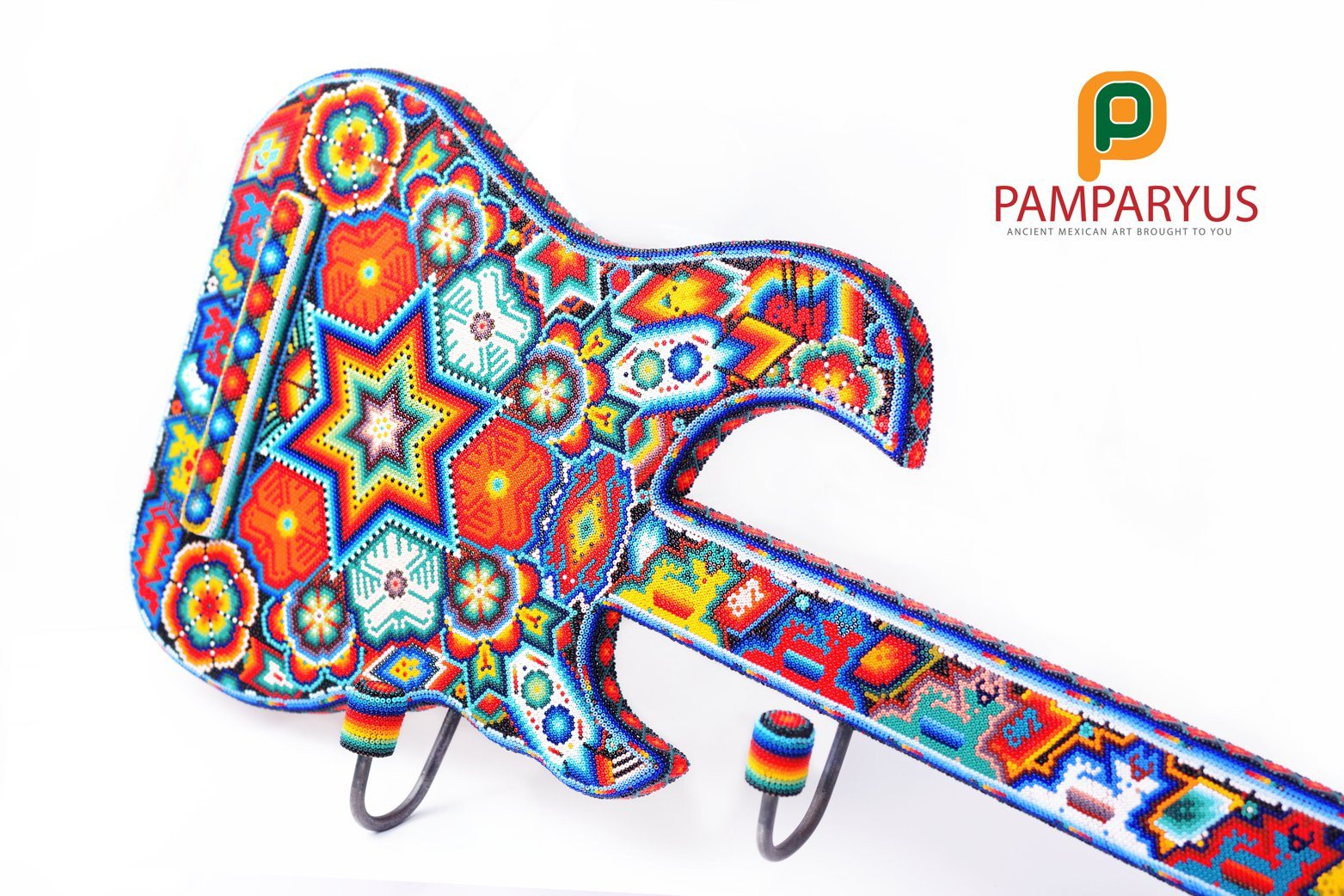 Guitar Huichol Beaded Wooden Hanger Arte Huichol - Pamparyus 