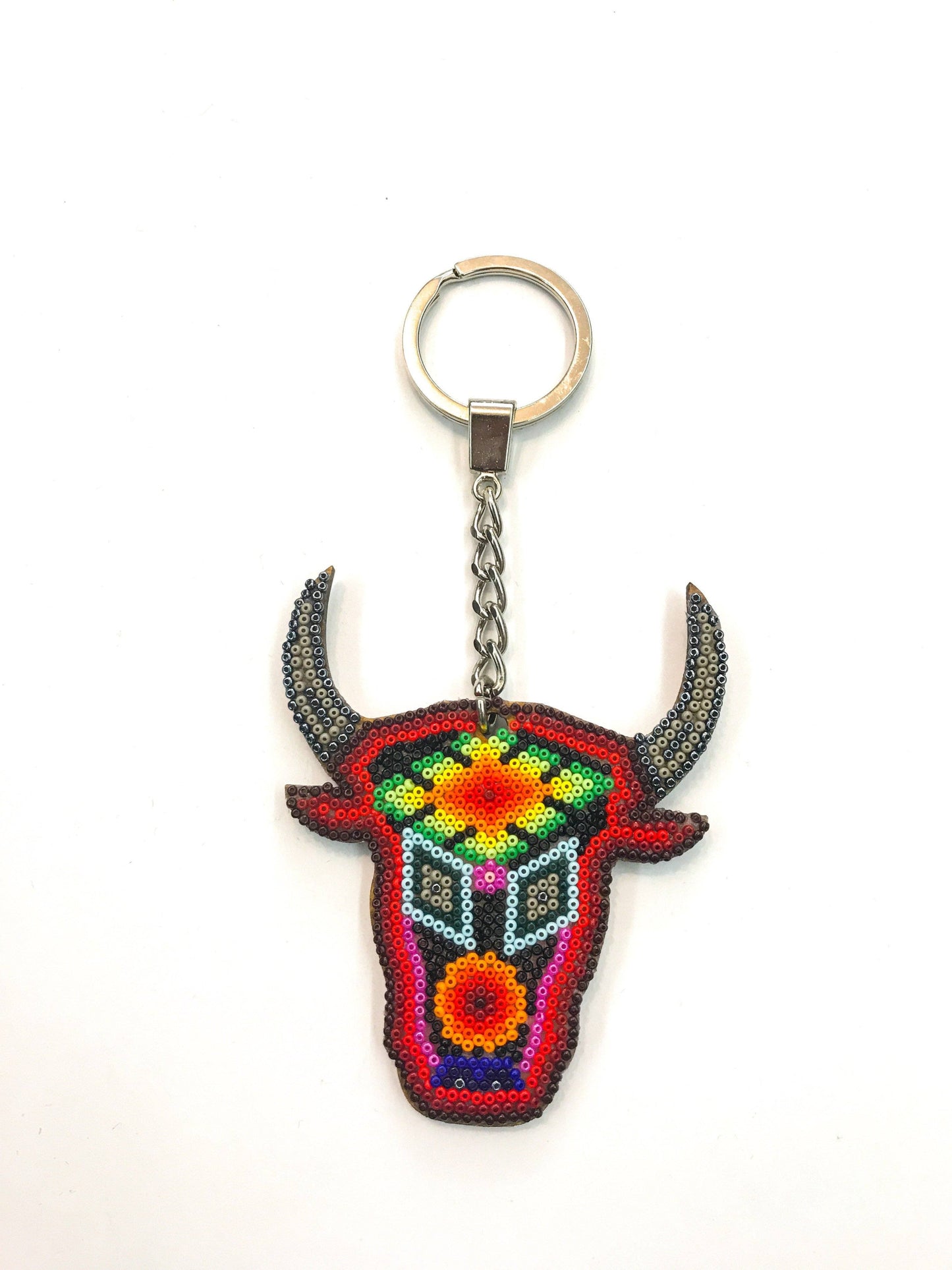 Llavero Cabeza de Toro Huichol Pamparyus Arte Huichol - Pamparyus 