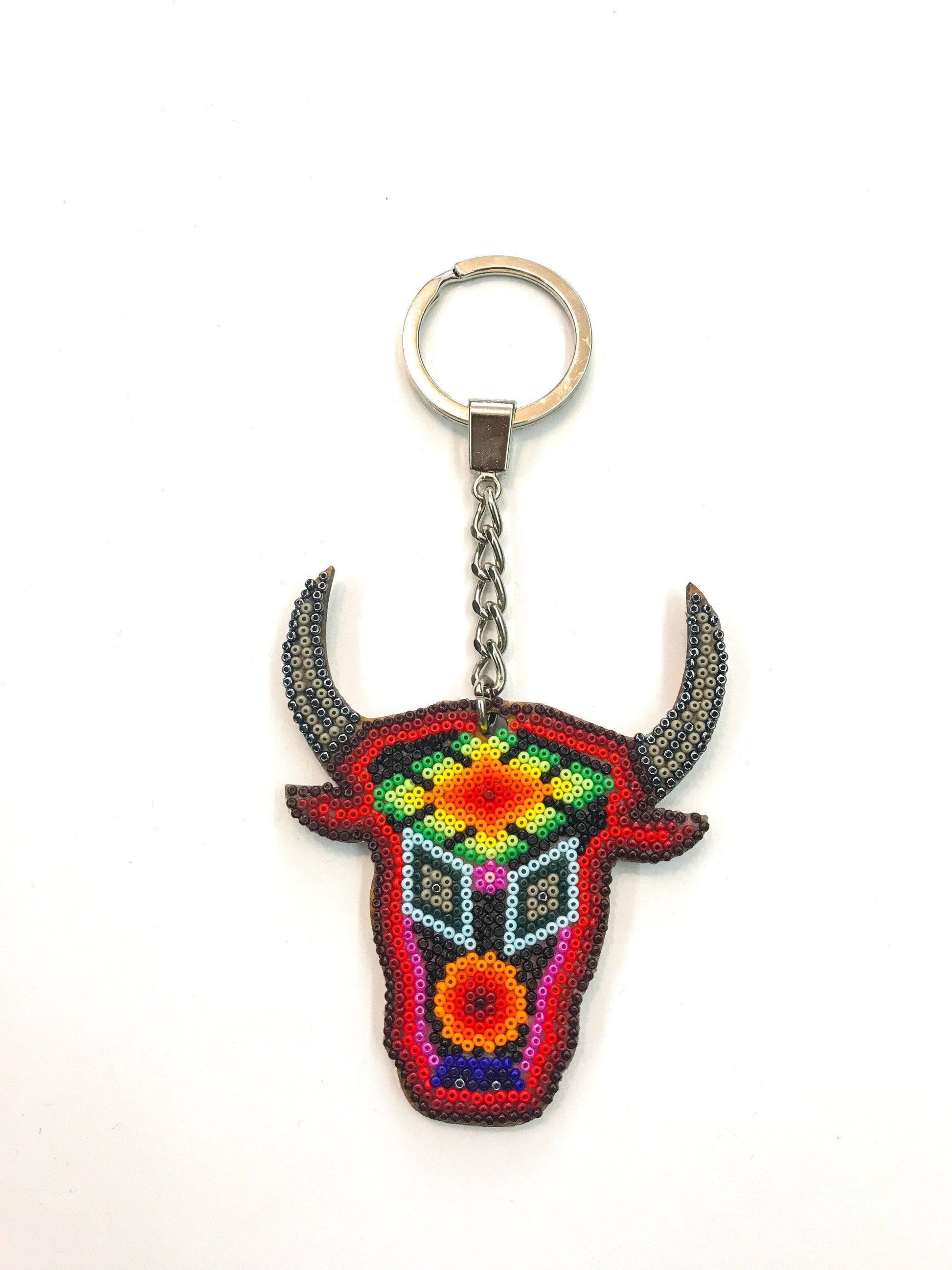 Llavero Cabeza de Toro Huichol Pamparyus Arte Huichol - Pamparyus 