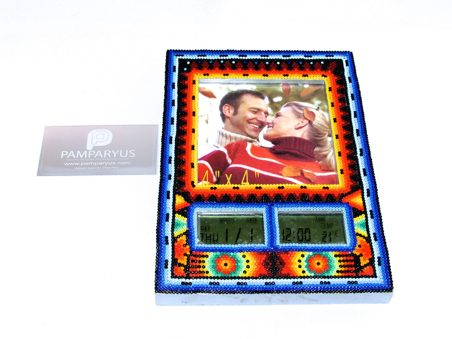 Porta Retrato con Reloj Arte Huichol - Pamparyus 
