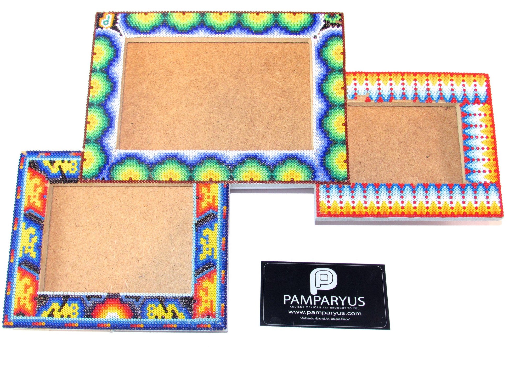 Porta Retrato de tres divisiones Arte Huichol - Pamparyus 