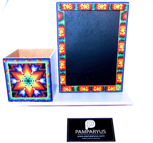 Porta plumas con Pizarrón Huichol Arte Huichol - Pamparyus 