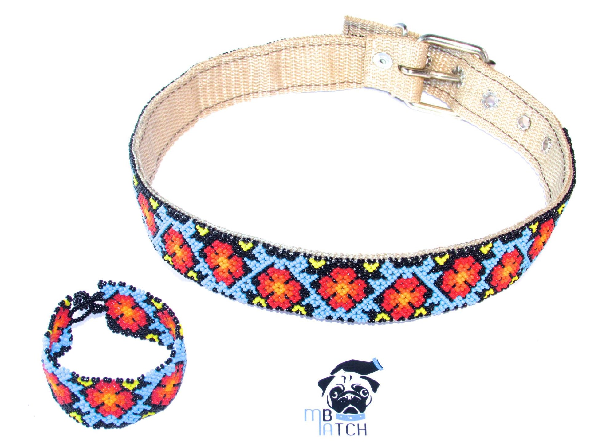Collar de Perro Huichol #16 Talla Extra Grande (55-68cm) Arte Huichol - Pamparyus 
