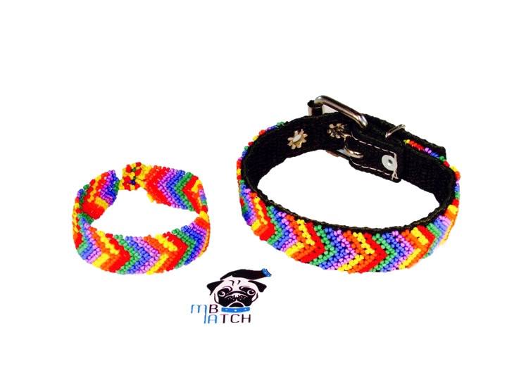 Collar de Perro Huichol #5  Talla Extra Chico (26-34cm) Arte Huichol - Pamparyus 